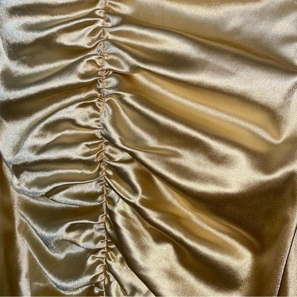 NWOT Shane Justin Runway Gold Ruched Longsleeve Stretchy Bodycon Midi Dress S - Picture 9 of 9